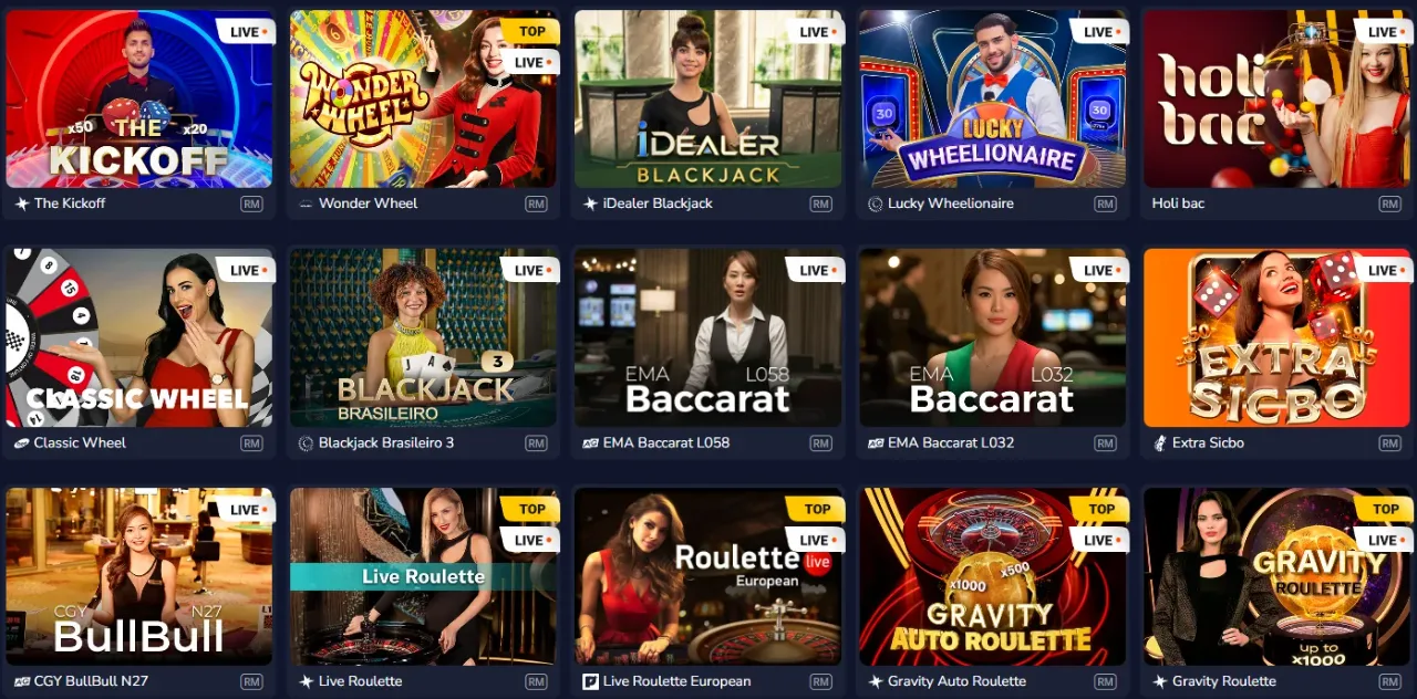 Spelcatalogus met slots en live tafelspellen